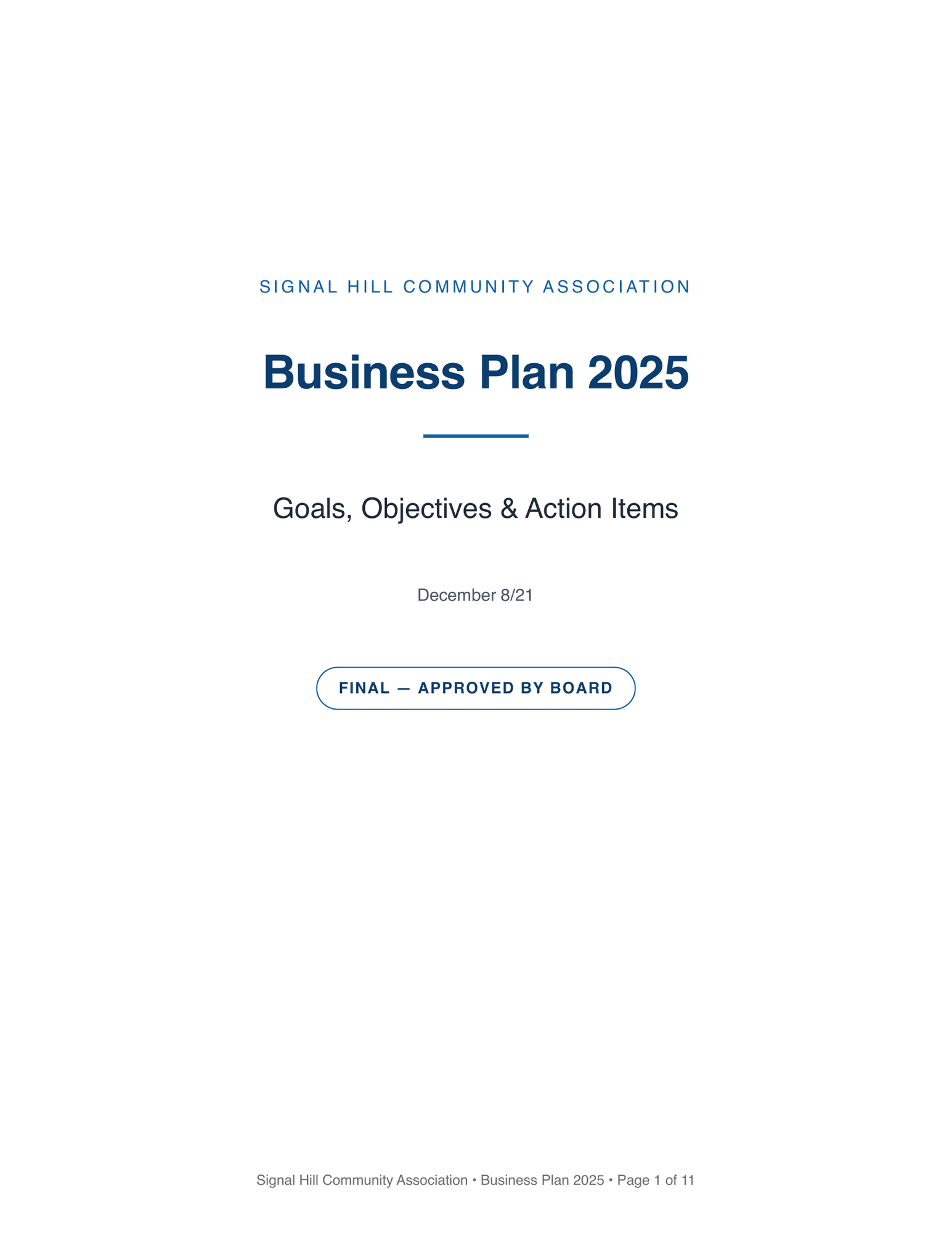 SHCA Business Plan cover