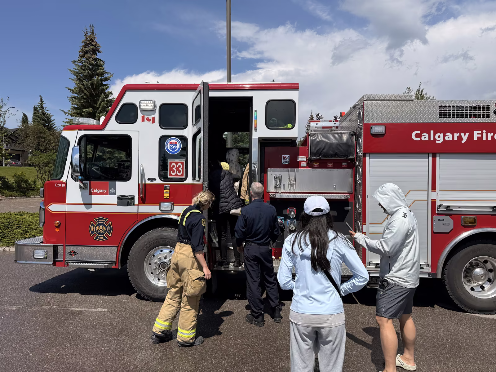 Kids checking out the Calgary fire truck