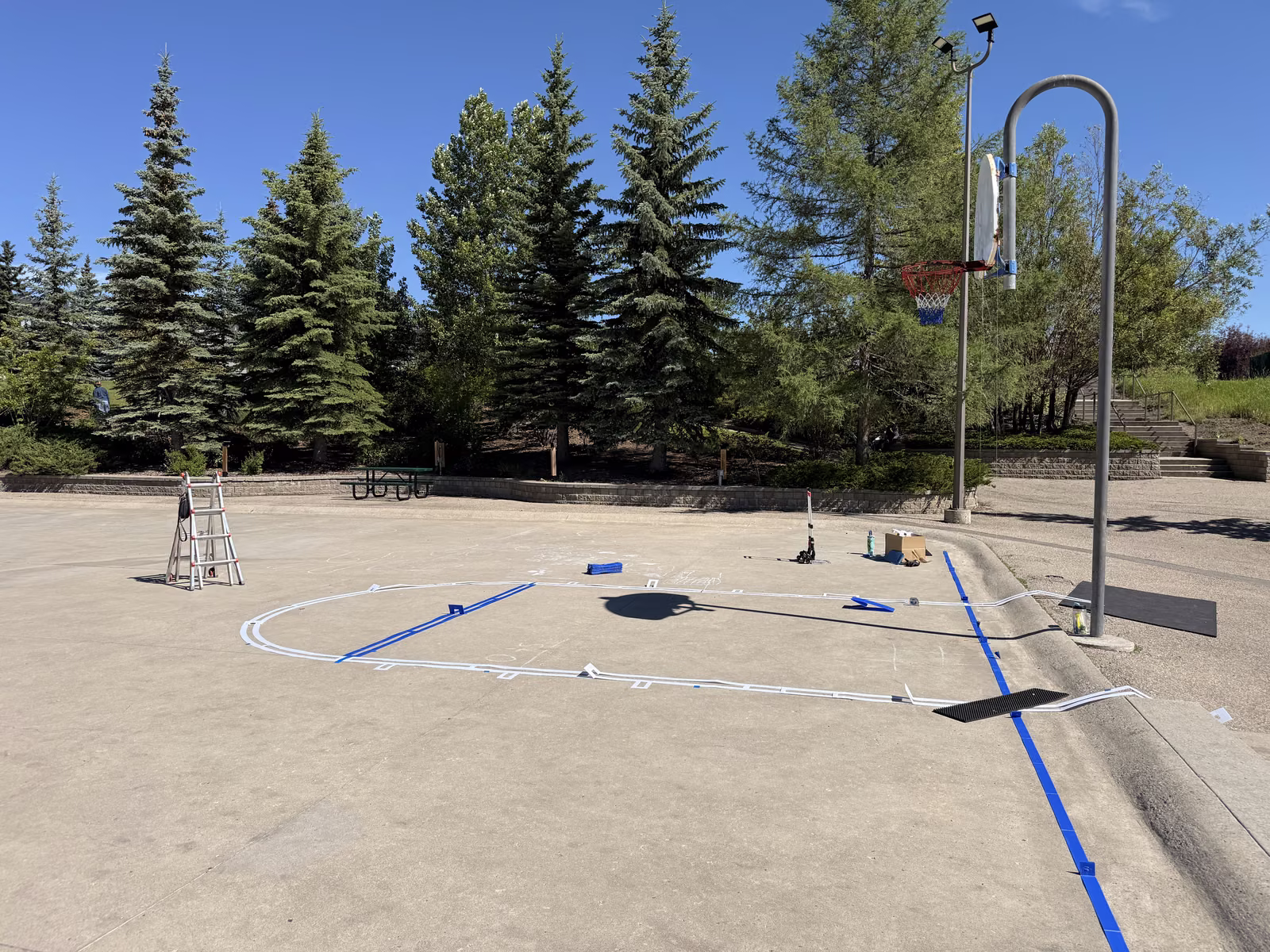 The full court taped and outlined, arcs and keys ready to go